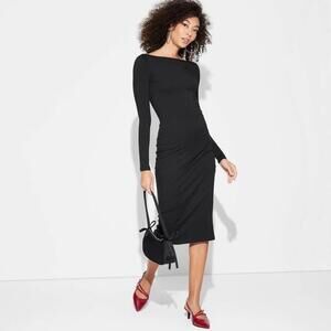 Women's Long Sleeve Knit MIDI Dress - Wild Fable™ Black XS